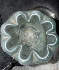 Ice Blue Carnival Glass Ruffled Bowl with Grape & Cable Pattern — listing 5