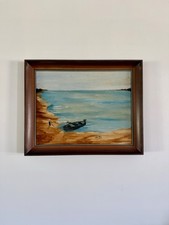 Vintage Original Oil Painting, Mountain Lake Landscape with Pine Trees, Ornate Gilt Frame — listing 5