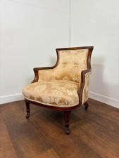 Antique Edwardian Carved Mahogany Upholstered Tub Armchair in Green Velvet — listing 2