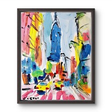 Large Abstract Cityscape Skyline Oil Painting on Canvas, Signed — listing 6