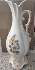 Hand-Painted Mediterranean Ceramic Vase with Yellow Ground and Green Grape Leaf & Floral Motif — listing 6