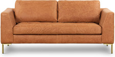 Vintage Cognac Tan Leather Three-Seat Sofa with English Roll Arms and Bun Feet — listing 6