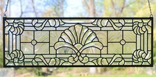 Beveled Glass Elongated Octagon Panel with Etched Starburst and Mounting Hole — listing 4
