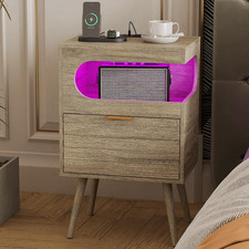 Modern Gray Oak Laminate 1-Drawer Nightstand with Open Shelf (Set of 2) — listing 6