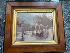 Framed Pastoral Print of Cattle and Geese at Water's Edge — listing 4