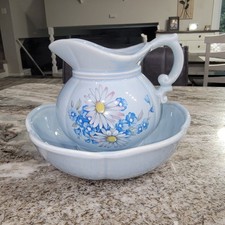 McCoy Pottery White Pitcher and Wash Basin Set with Embroidered Serpentine Design — listing 6