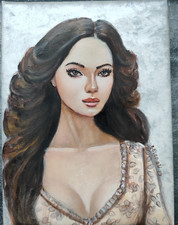 Original Large-Scale Acrylic Portrait Painting of a Woman on Canvas, Signed, approx. 36" x 60" Yes - it's a legible name — listing 3