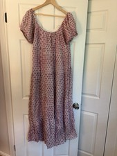 Daughters of India Block Print Cotton Tiered Maxi Dress, Rust Floral, Size M, listing 5