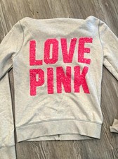Victoria's Secret PINK Bling Sequin Quarter-Zip Pullover Hoodie, Gray Marl, Size L — listing 3