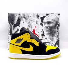 Air Jordan 1 Mid Sneakers with Yellow/Gold Overlays and Blue Swoosh — listing 4