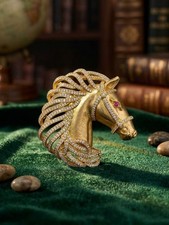 Carved Resin Horse Head Brooch Pin with Bridle Detail