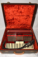 Vintage Red Pearloid Piano Accordion with Hard Case and Straps — listing 5
