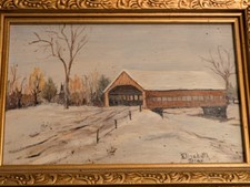 Original Signed Oil Painting, Winter Woodland Stream Landscape in Gilt Frame — listing 5