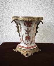 Ornate Porcelain and Brass Twin-Handled Urn Vase with Gold Damask Floral Decoration — listing 3