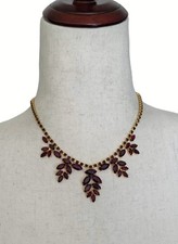 Vintage Antiqued Gold-Tone Red Rhinestone Bib Statement Necklace — listing 5