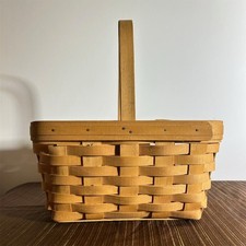 Longaberger Handwoven Maple Basket with Green Accent Weave, Signed & Dated 2002 — listing 3