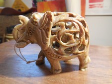 Hand-Carved Marbled Gemstone Elephant Figurine with Raised Trunk — listing 3