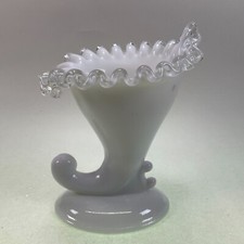 Fenton Custard Silver Crest Cornucopia Vase, 5 inches tall (Uranium Glass) — listing 3