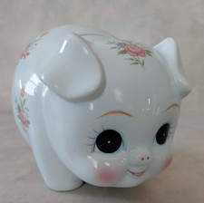 Lefton Ceramic Piggy Bank with Pink Bow and Floral Sprigs — listing 3