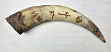 engraved powder horn Scrimshaw Powder Horn with Engraved Eagle and 'Behold Pilgrim' Inscription — listing 3