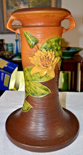Roseville Pottery Water Lily Blue Double-Handled Cornucopia Vase (or Candleholder)