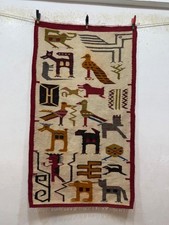 Handwoven Wool Pictorial Tapestry Rug with Village Scene, Palm Trees, Birds and Animals — listing 4