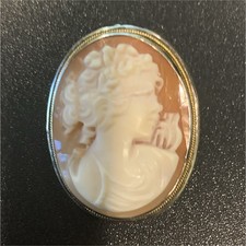Antique Carved Shell Cameo Brooch, Diana/Luna Goddess with Crescent Moon, listing 4