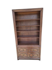 Vintage Oak Bookshelf with Bottom Drawer, Tall Narrow 5-Shelf Bookcase — listing 4