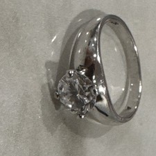 Silver-Tone Solitaire Ring with Round Clear Faceted Stone — listing 4