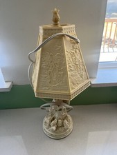 Vintage Lithophane Panel Table Lamp with Six Molded Genre Scenes — listing 3