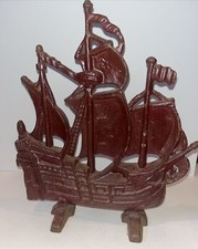 Vintage Cast Iron Galleon Ship Bookends (Pair) with Maltese Cross Sails — listing 3