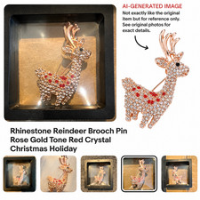 Vintage Gold-Tone Leaping Reindeer Christmas Brooch with Red Enamel Saddle — listing 3