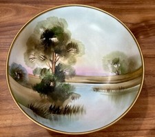 Antique Hand-Painted Nippon Porcelain Two-Handled Bowl with Tropical Palm Scene and Jeweled Moriage Handles — listing 6