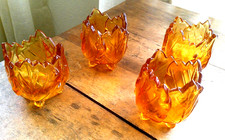 Amber Glass Leaf-Shaped Bowl with Raised Berry & Leaf Pattern — listing 3