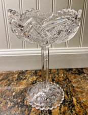 Pressed Glass Footed Compote with Daisy and Scroll Pattern — listing 6