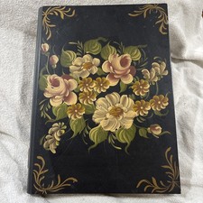 Antique Tôle Peinte Painted Tin Book-Form Box, Black with Gold Floral Decoration (11x20x4.5 cm) — listing 2