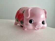 Vintage American Art Pottery Standing Pig Figural Piggy Bank with Blue Bow Tie — listing 4