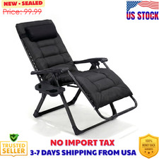 Zero Gravity Folding Lounge Chair with Headrest Pillow, Black Textilene Mesh — listing 3
