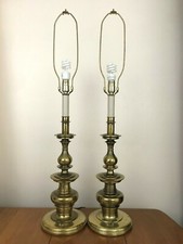 mid century pair Pair of Vintage Table Lamps - Polished Brass Urn & Brushed Nickel with Pleated Shades — listing 4