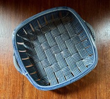 Vintage Green & Brown Drip Glaze Ceramic Basket Planter with Pine Needle Motif — listing 5