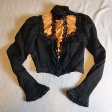 1890s Victorian Brown Calico Bodice with Black Lace Collar & Leg-o-Mutton Sleeves — listing 6