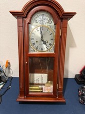 Vintage Tempus Fugit 31-Day Key-Wind Wall Clock with Arched Wood Case and Brass Pendulum — listing 4