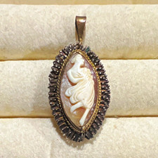 Antique Carved Shell Cameo Pendant, Woman with Cupid Scene, listing 3