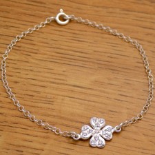 Sterling Silver 925 Pavé CZ Five-Petal Flower Bracelet — listing 2