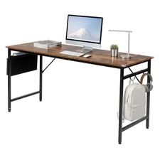 Industrial Style Single-Pedestal Writing Desk with Faux Wood Top and Black Metal Frame — listing 4