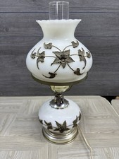 Vintage Hurricane / Gone With The Wind Style Electric Table Lamp with Hand-Painted Floral Milk Glass Shade — listing 4