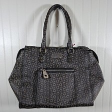 Guess G-Logo Monogram Satchel Handbag in Blue with Tan Trim — listing 4