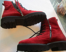 Paul Green Cognac Nubuck Lace-Up Combat Boots with Zipper Trim and Brogue Cap Toe — listing 5