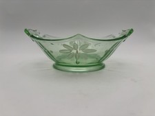 Vintage Uranium Green Depression Glass Twin-Handled Bowl, Paneled Form, 4.5 inches — listing 4