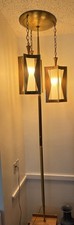 Mid-Century Modern Tension Pole Floor Lamp with Two Red Spun Fiberglass/Lucite Spaghetti Globe Shades — listing 2
